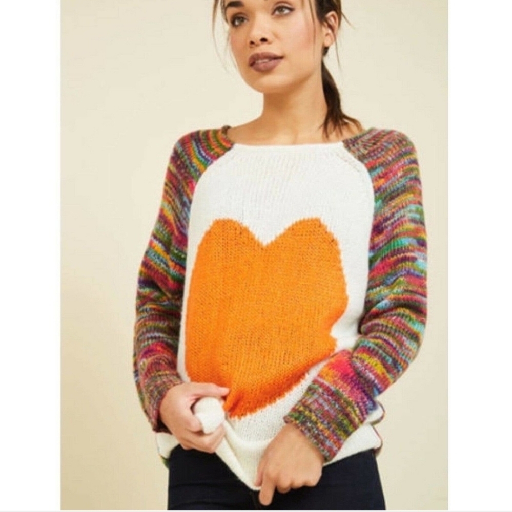 Dreamers Modcloth Think Long and Heart Sweater Size small